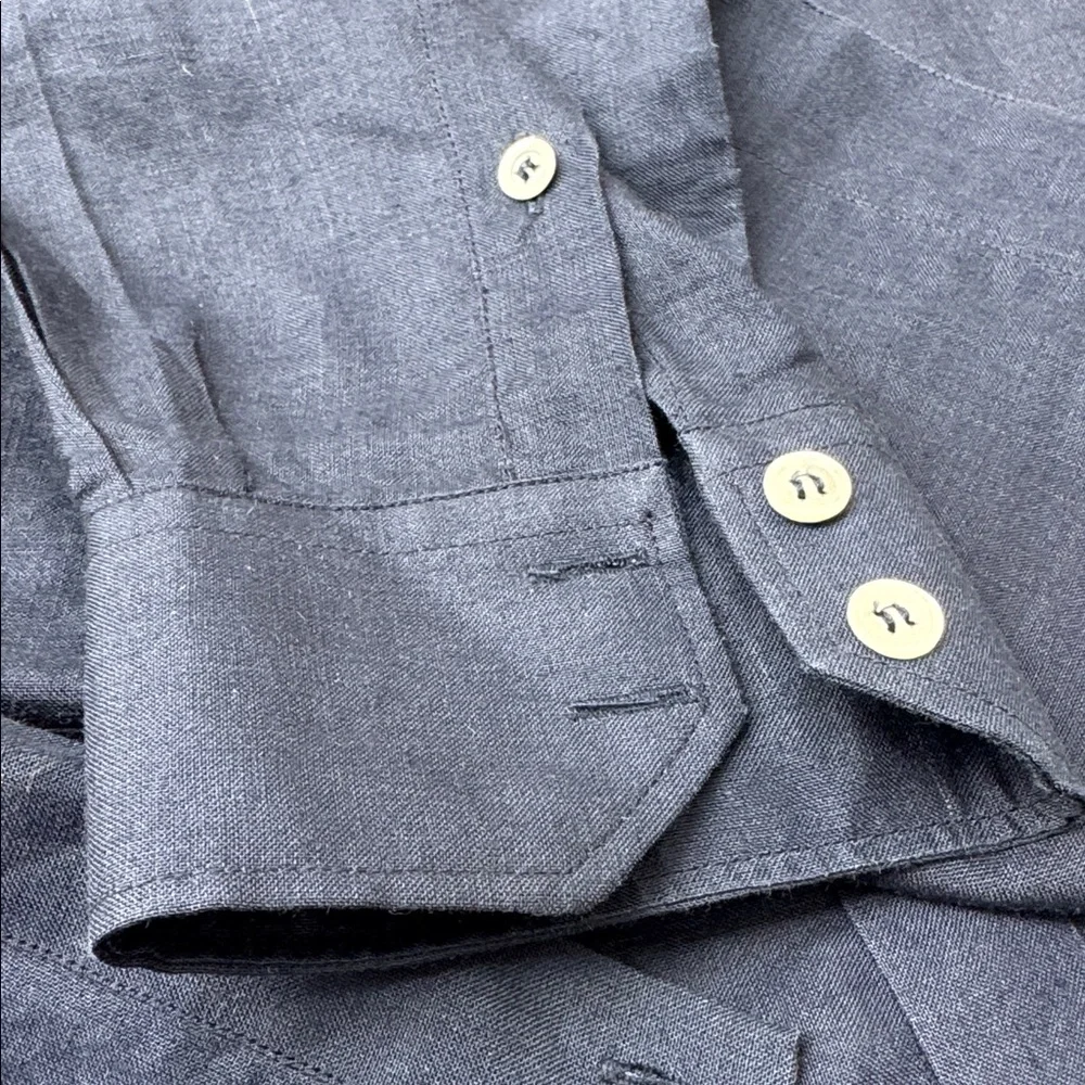 Πετράτος (Petratos) navy blue linen safari shirt button-epaulets patch pockets - Picture 5 of 5